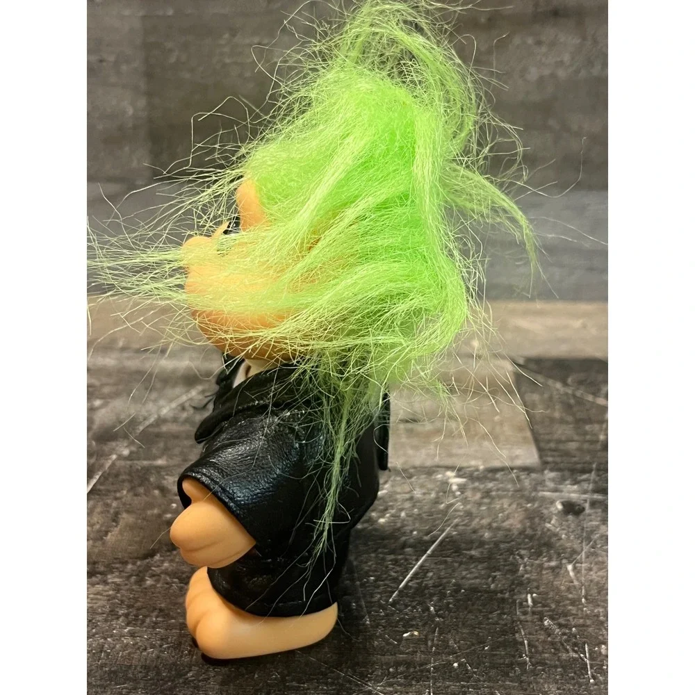 Vintage 1991 ITB Troll Doll Neon Green Hair Biker Faux Leather Jacket Blue Eyes